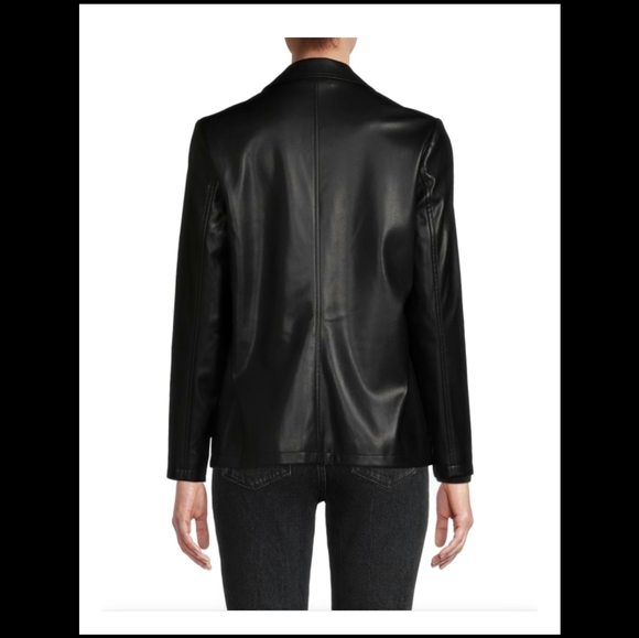 NWOT Tahari Black Faux Leather Single Button Closure Blazer - Picture 2 of 2